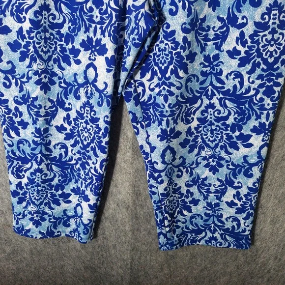 Susan Graver Plus 1X Pants Pull On Capri Damask Pocket Stretch Cottage Garden - Picture 3 of 11